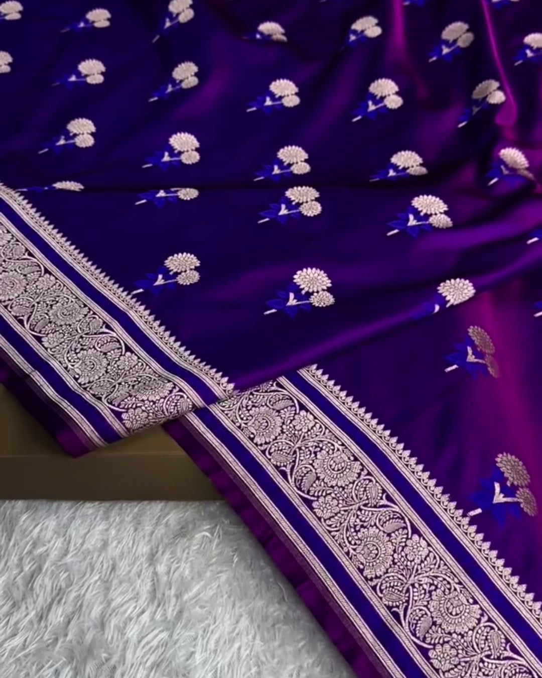 Manjari - Royal Purple Silver Zari Banarasi Saree