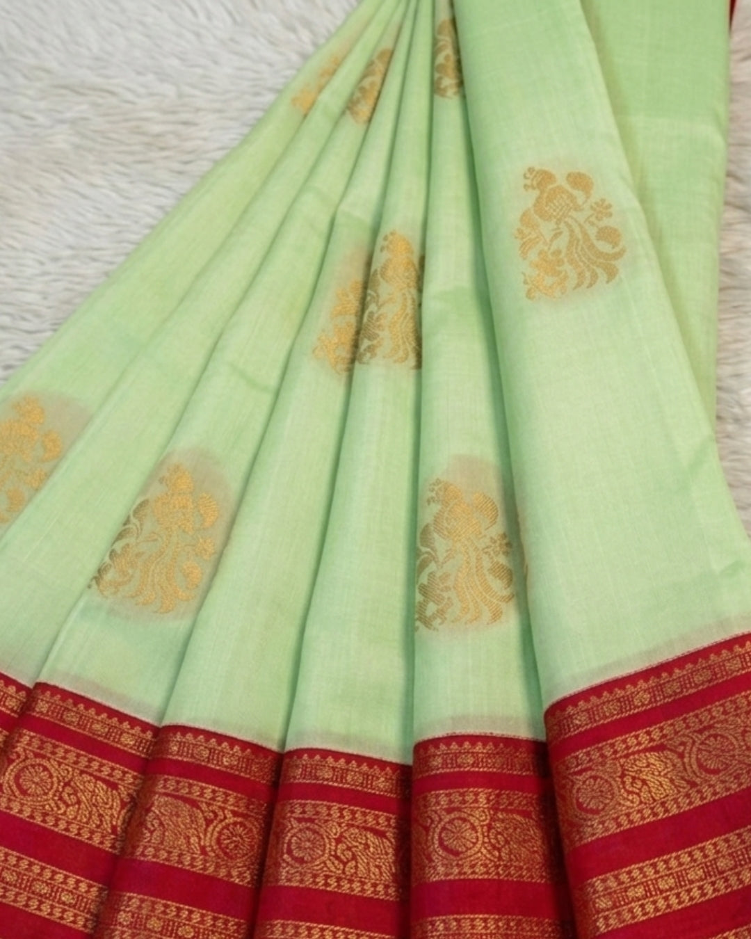 Dixa - Mint Green Magenta Floral Zari Woven Saree