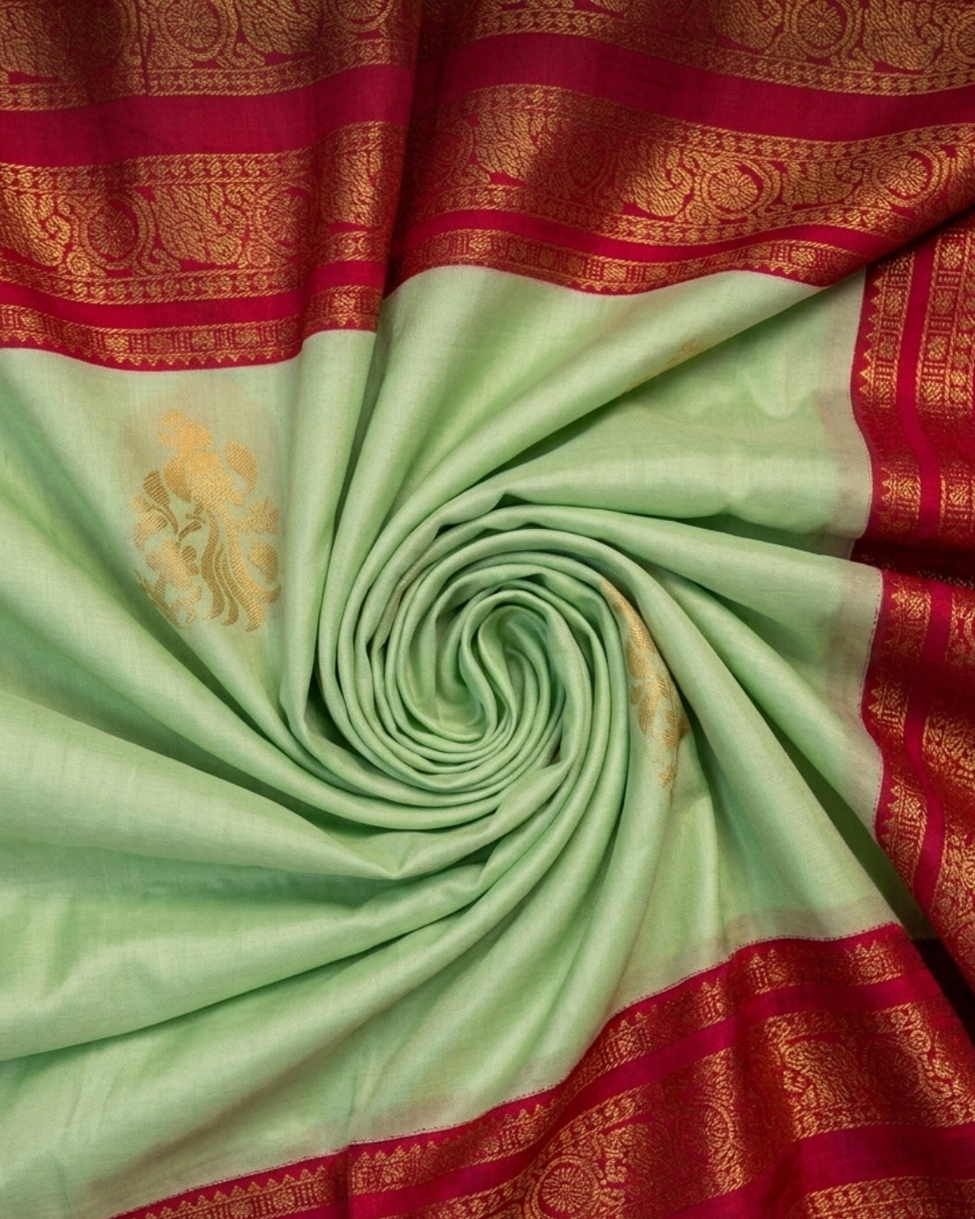 Dixa - Mint Green Magenta Floral Zari Woven Saree