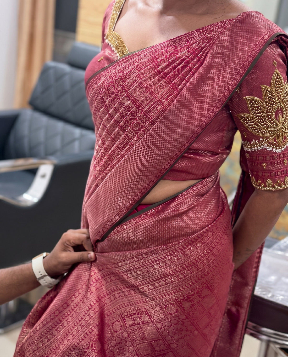 Sukirti - Pink Zari Brocade Contrast Border Kanchipuram Silk Saree