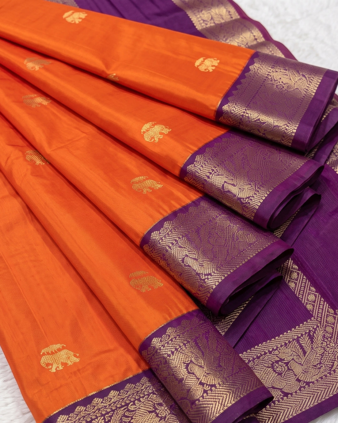 Viha - Royal Vermilion Orange Soft Silk Saree