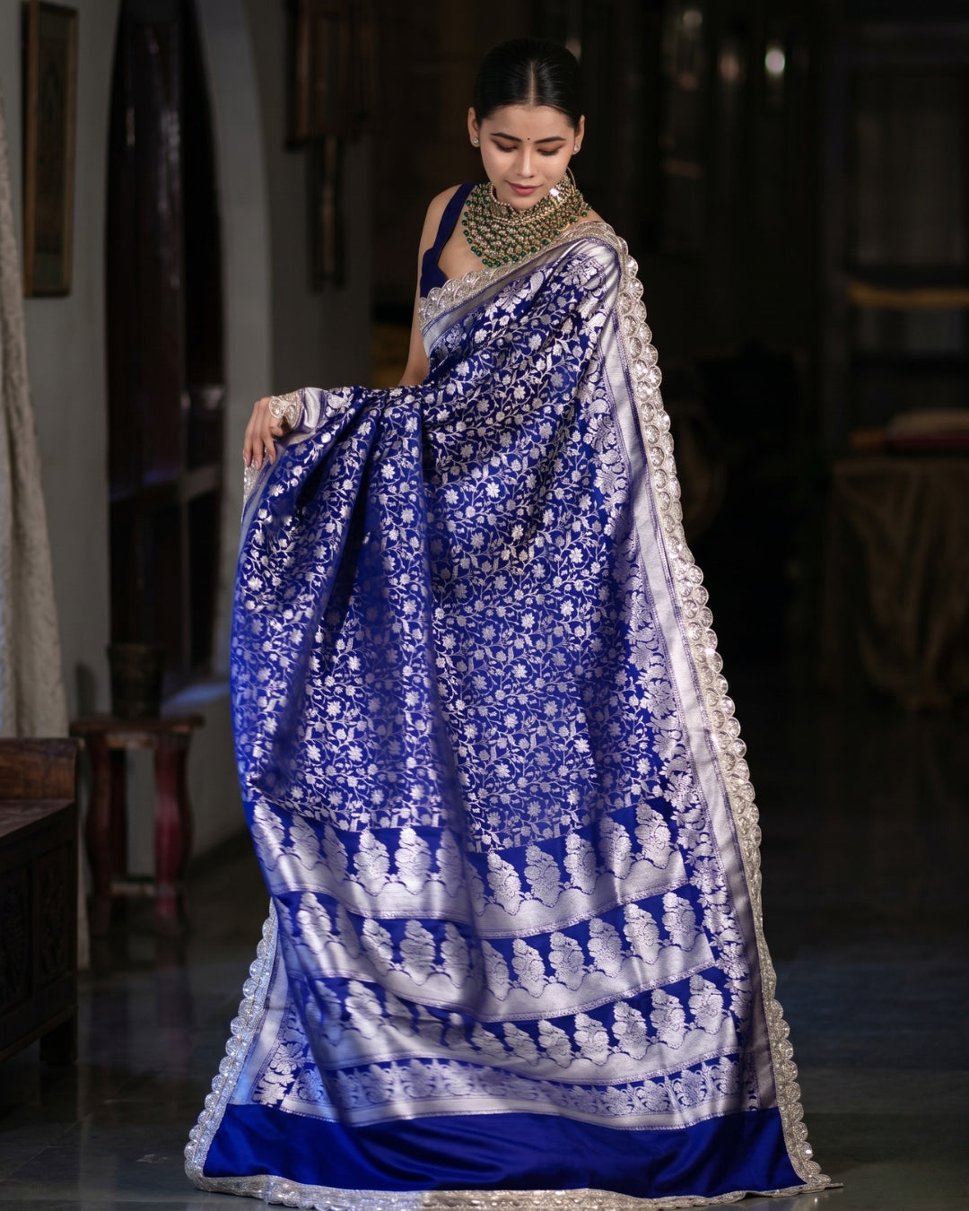 Bela – Royal Blue Silver Banarasi Elegance