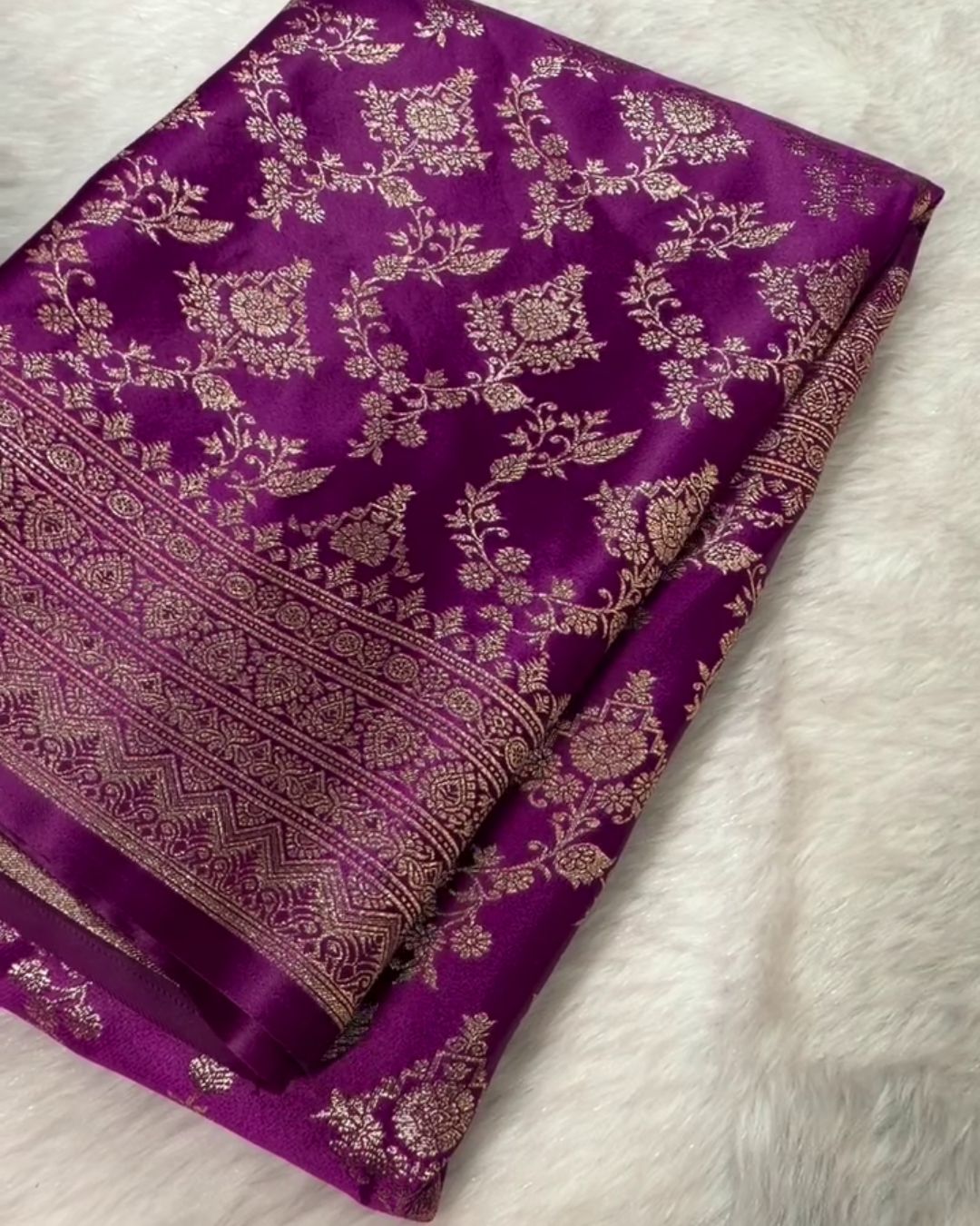 Zinal - Royal Purple Silk Saree with Antique Zari Border