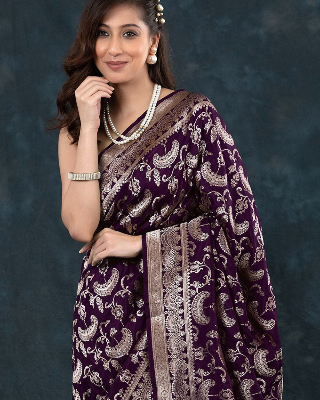 Aarvi - Plum Banarasi Saree with Silver Zari