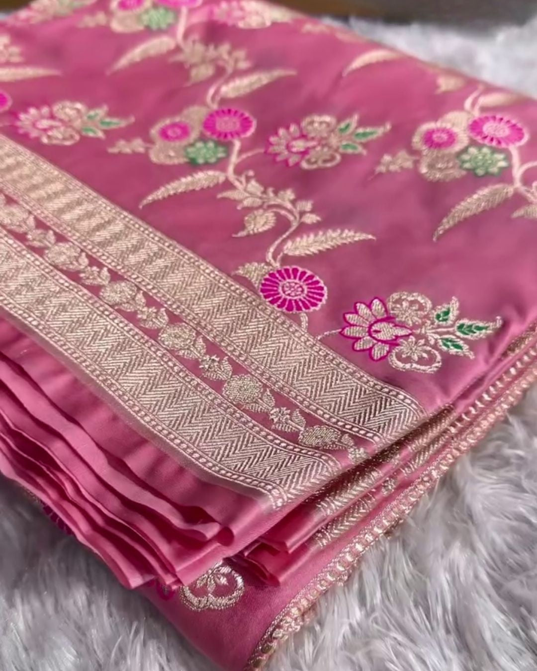 Aishani - Rose Pink Silk Saree with Meenakari Floral Border