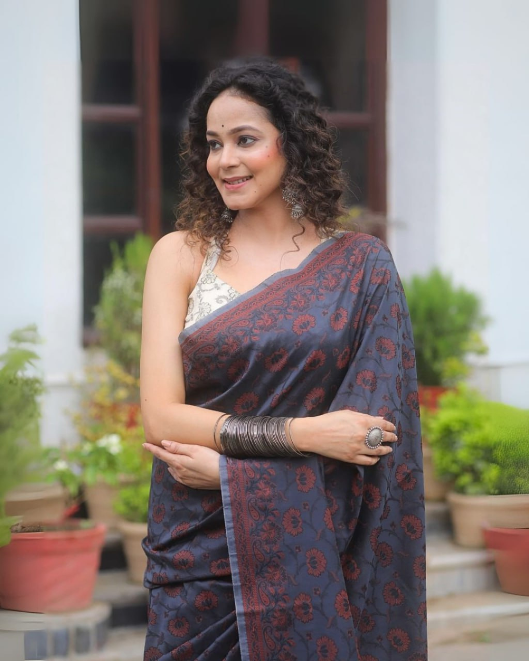 Neharika - Midnight Blue Printed Saree