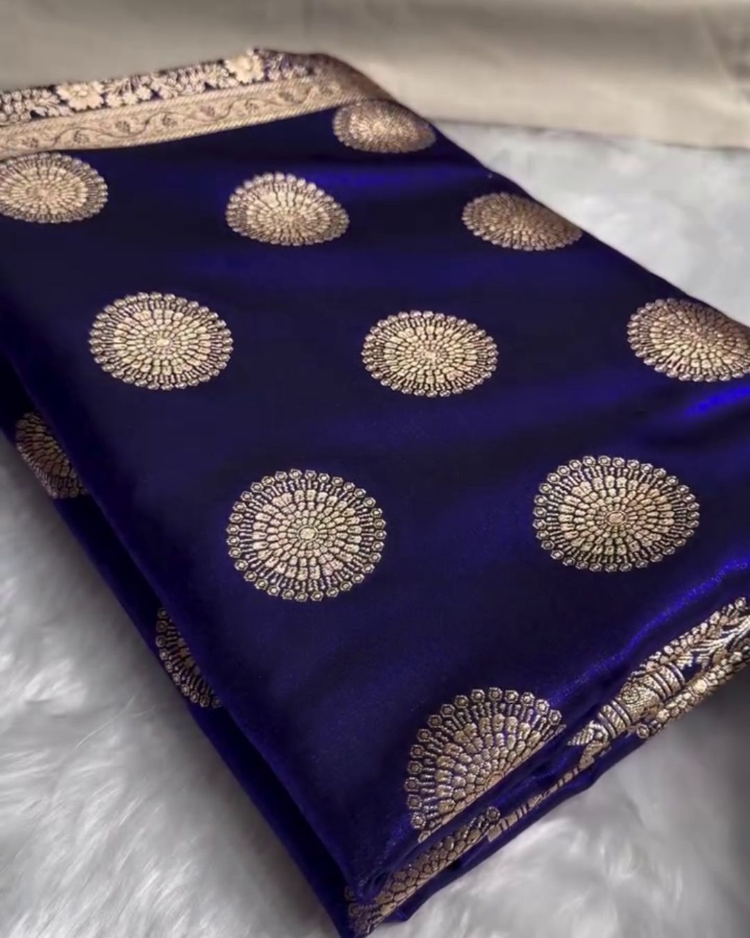 Samika - Blue Banarasi Satin Saree with Zari Butta and Floral Border