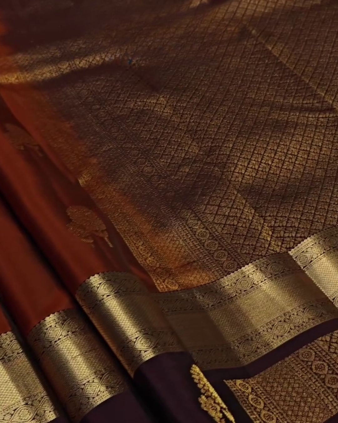Piyali - Rust Brown Banarasi Silk Saree with Zari Floral Border