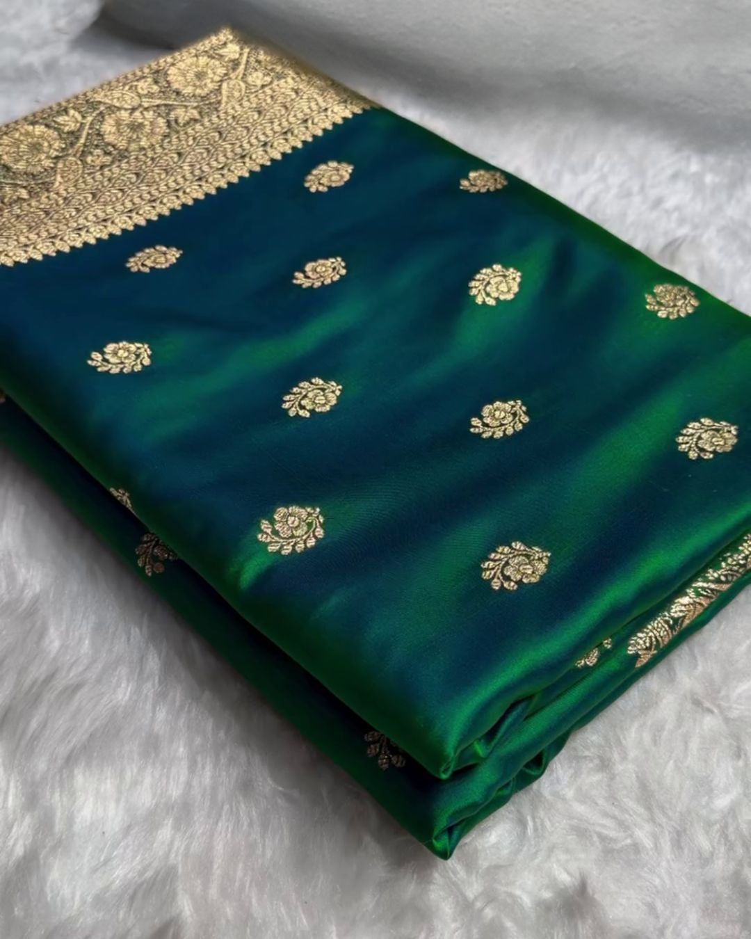 Soumya - Green Banarasi Silk Saree with Floral Zari Border