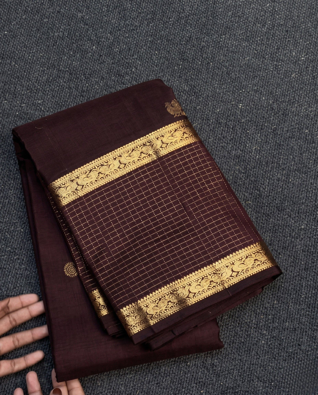 Bhomika - Maroon Zari Grid Temple Border Kanchipuram Saree