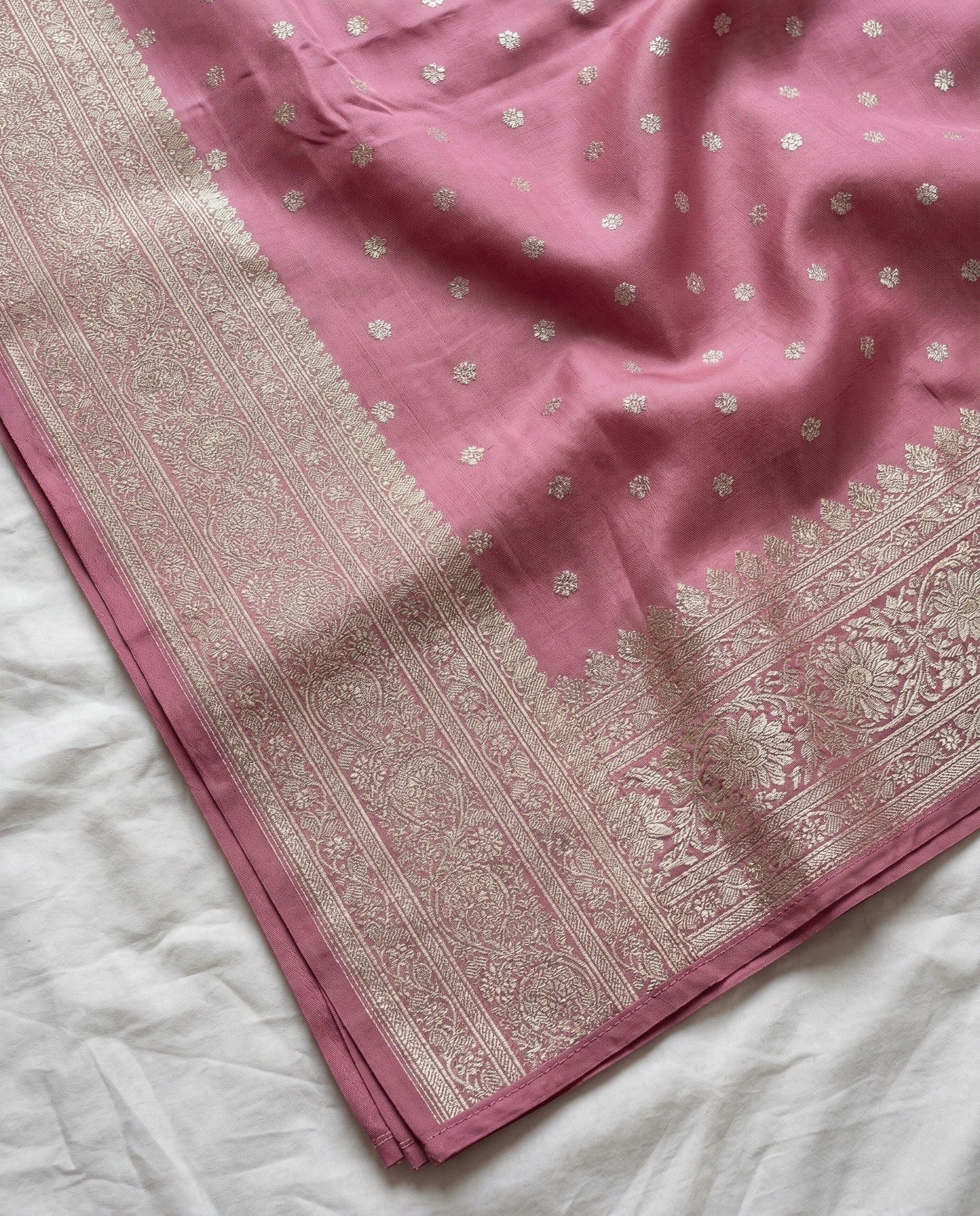 Deepanwita - Pink Soft Silk Banarasi Saree with Gold Zari Butti