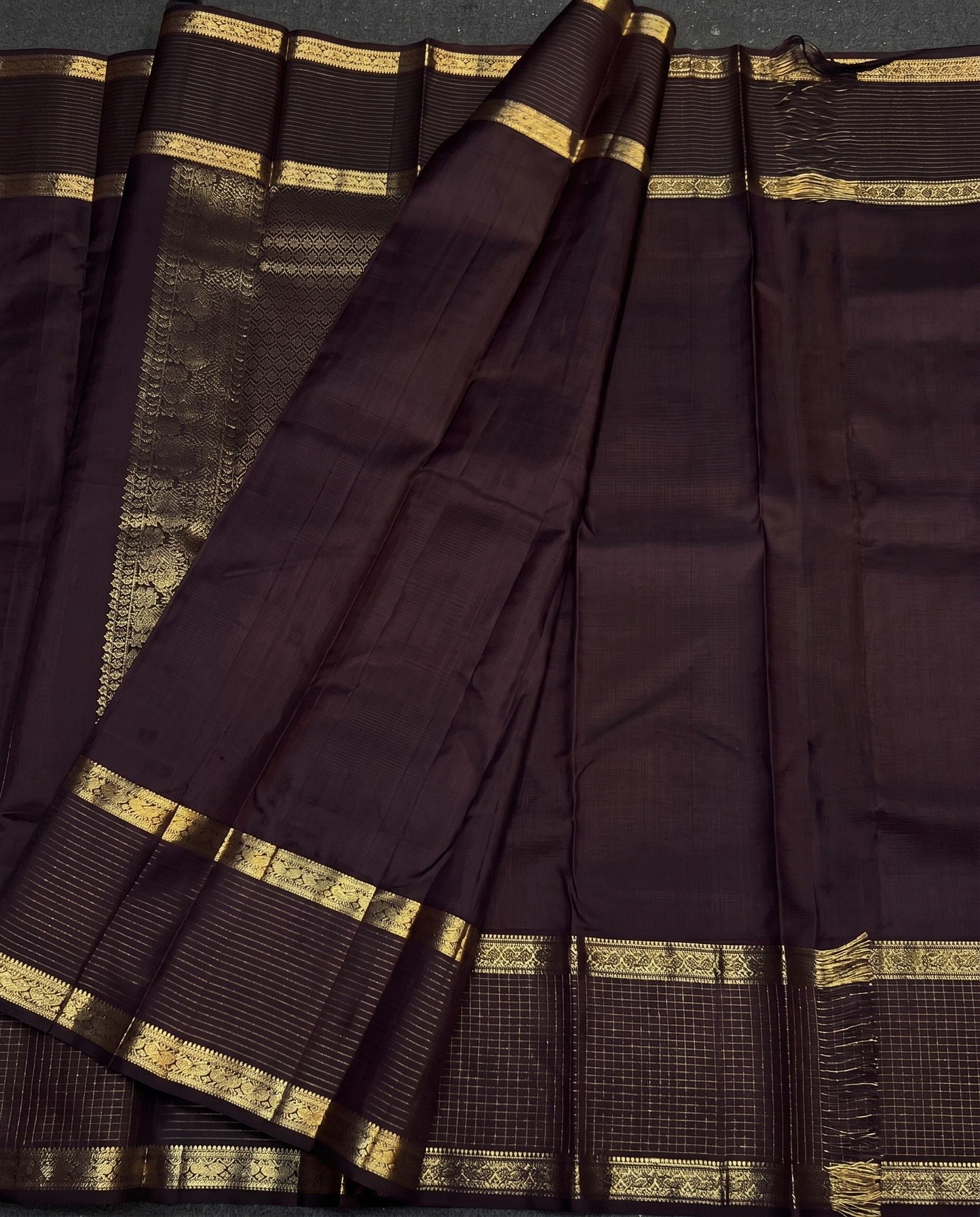 Bhomika - Maroon Zari Grid Temple Border Kanchipuram Saree