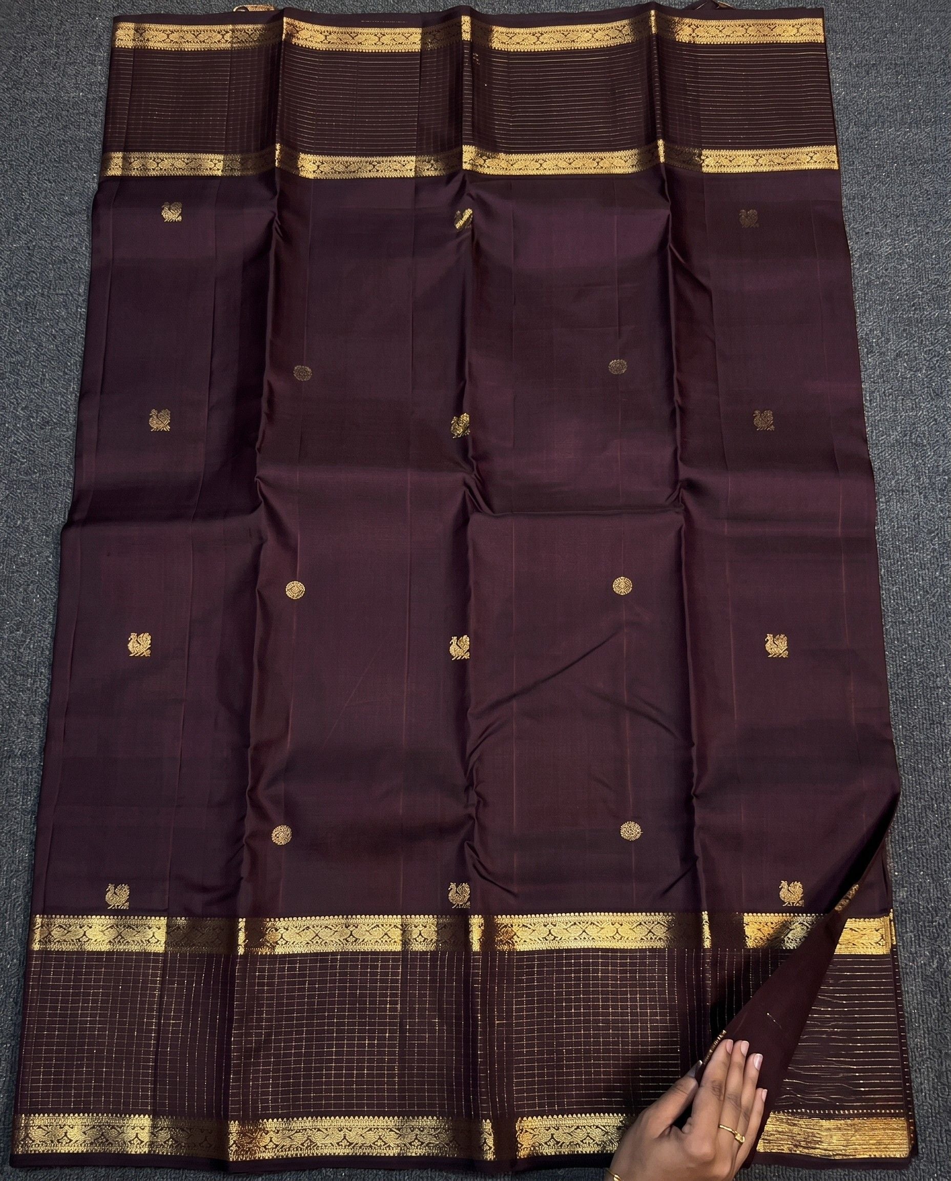 Bhomika - Maroon Zari Grid Temple Border Kanchipuram Saree
