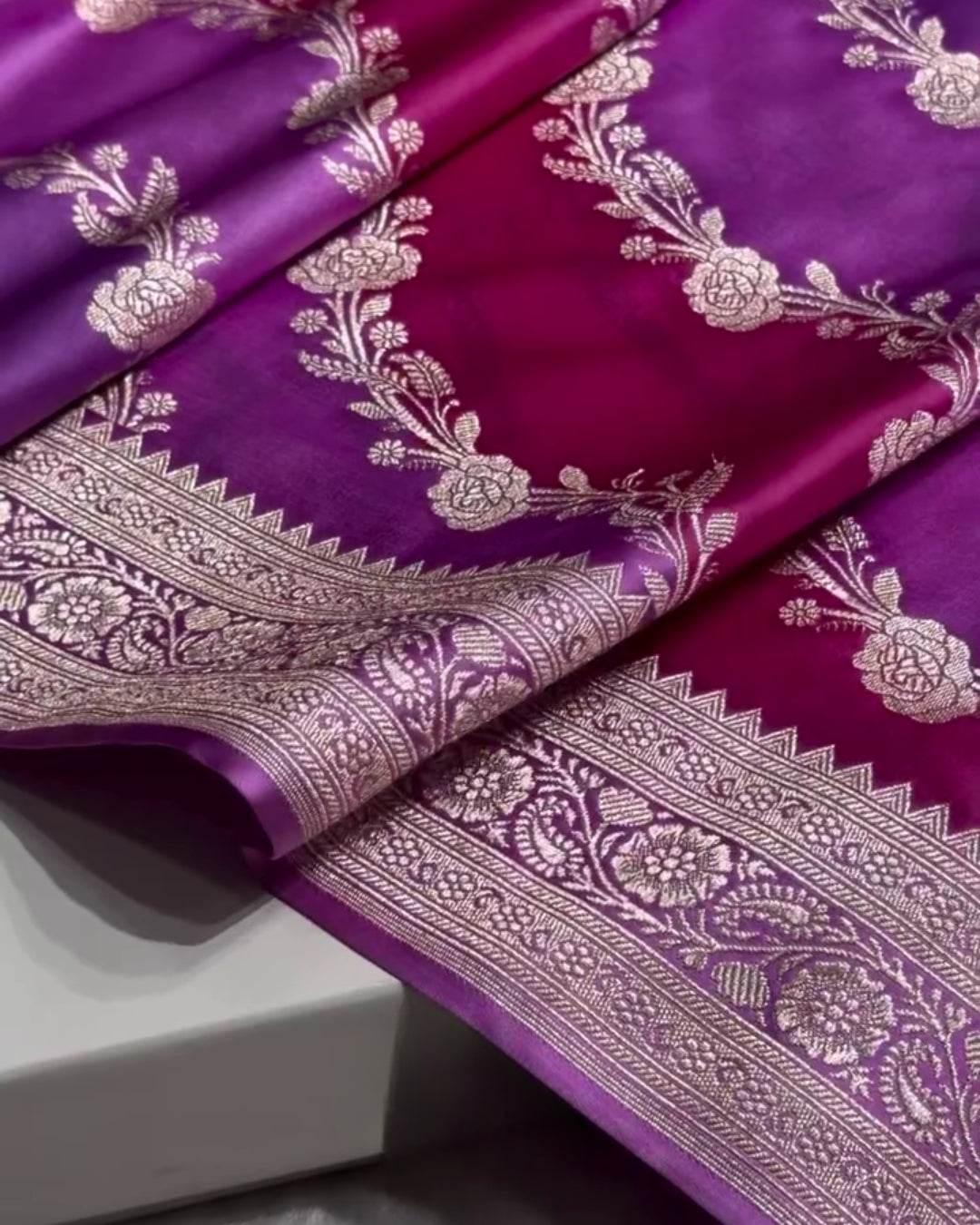 Varnika - Royal Purple Floral Banarasi Saree