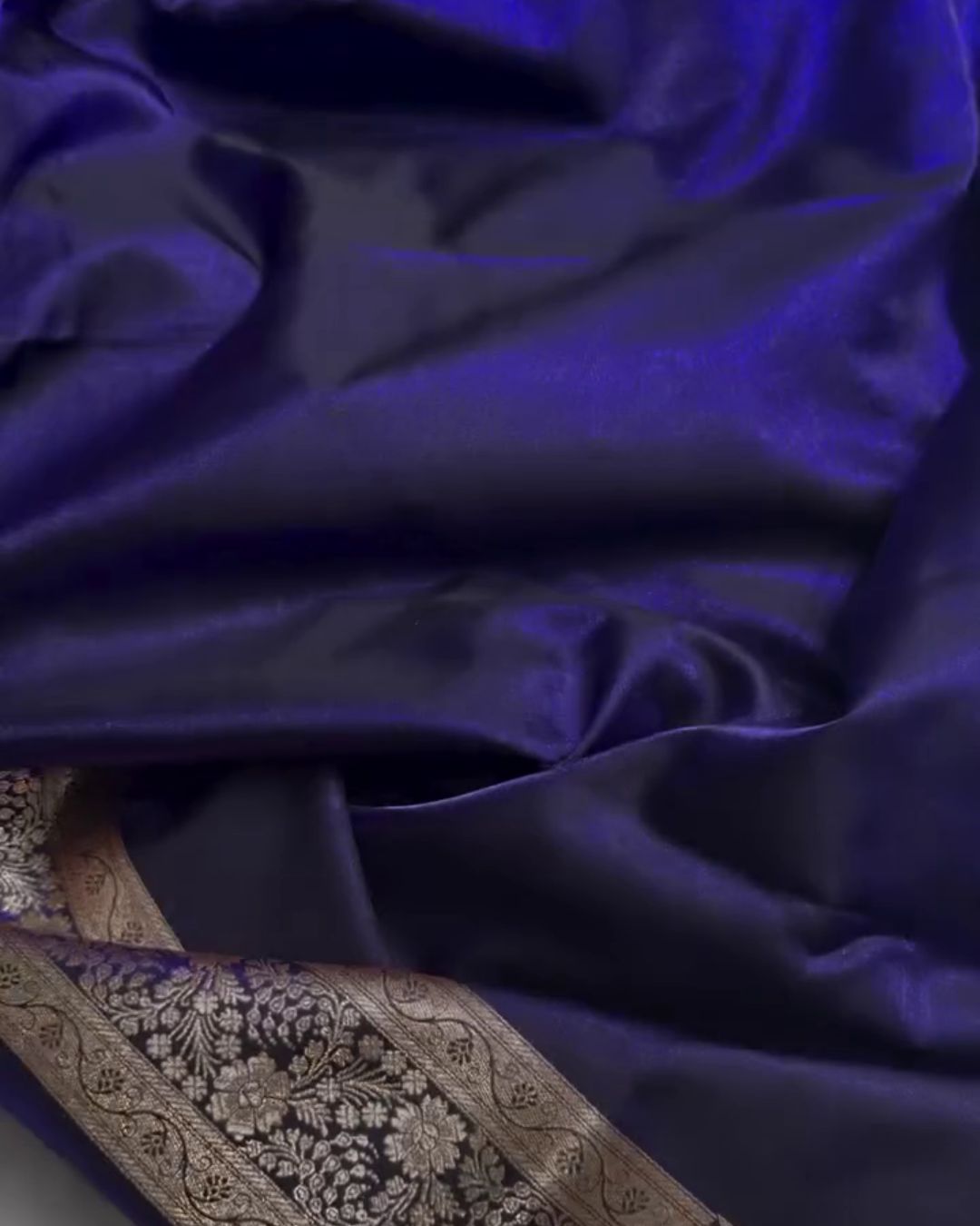 Samika - Blue Banarasi Satin Saree with Zari Butta and Floral Border