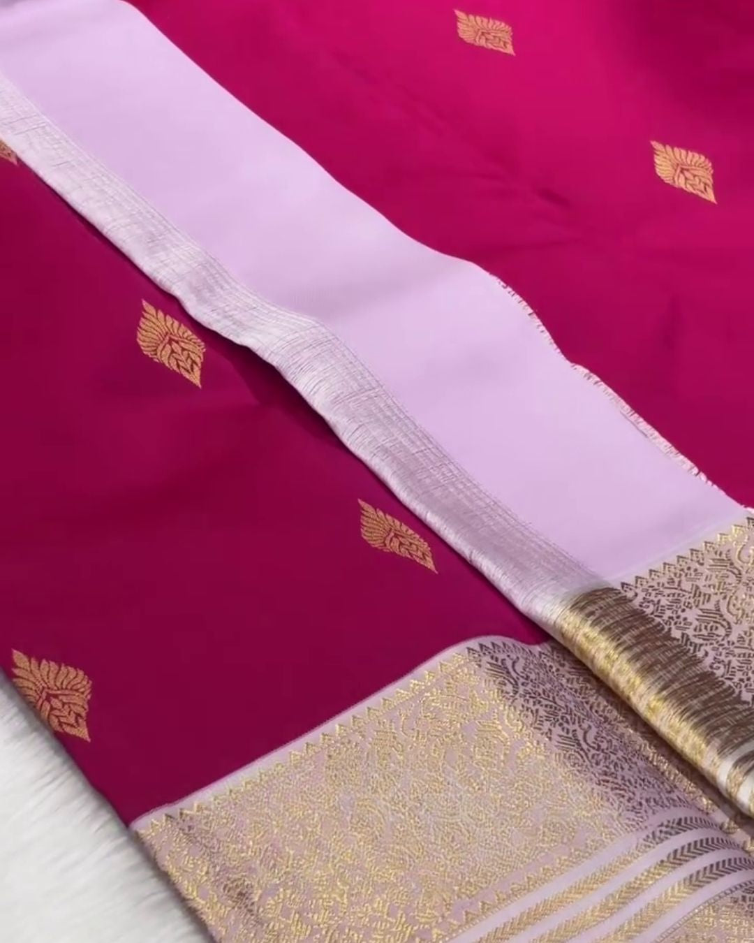 Tavisha - Magenta Kanchipuram Silk Saree with Gold Zari Border