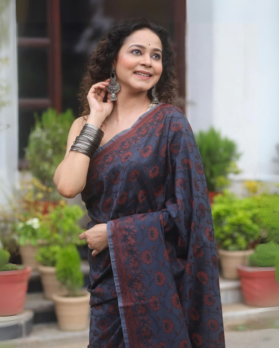 Neharika - Midnight Blue Printed Saree