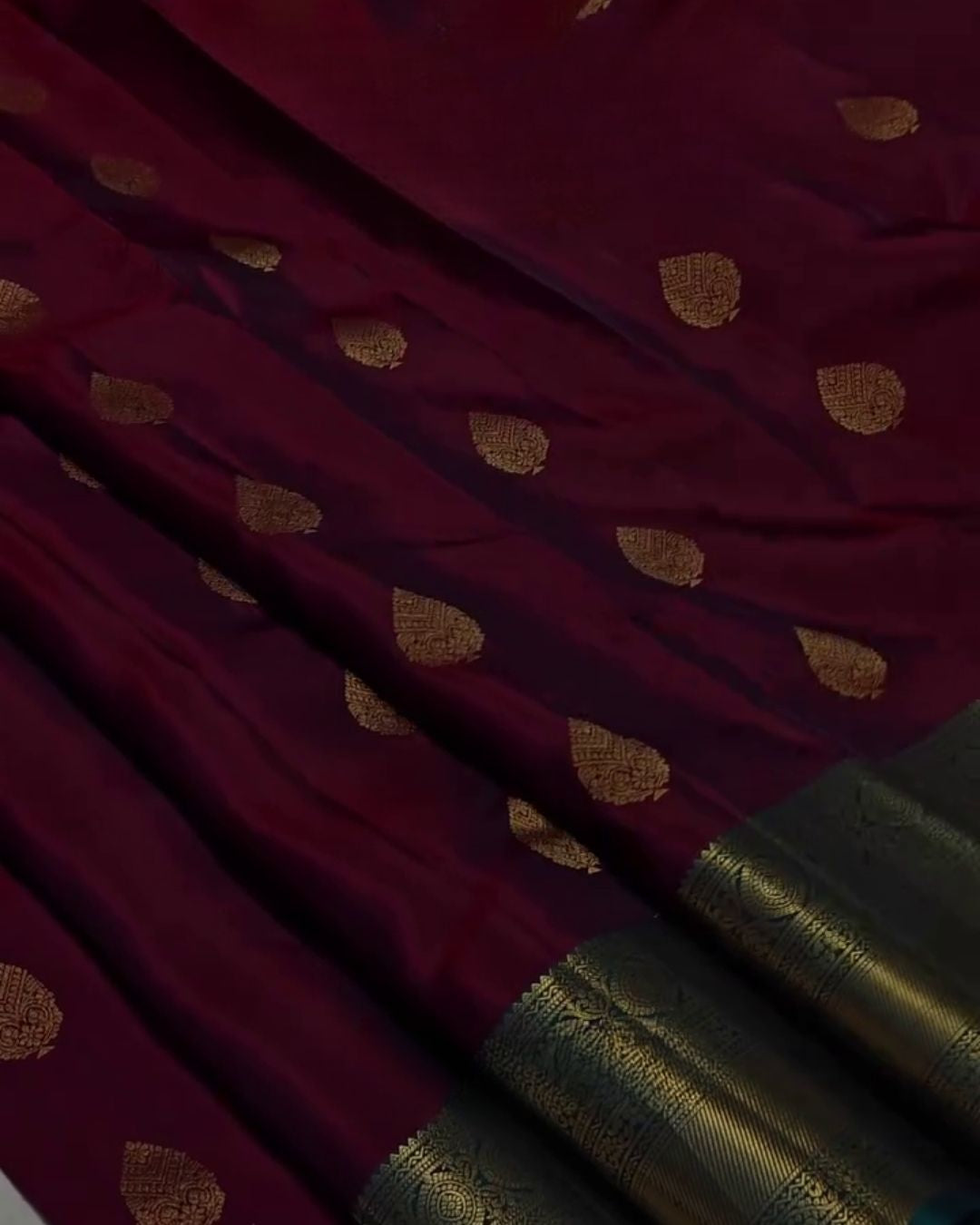 Mahima - Wine Kanchipuram Silk Saree with Rama Zari Border