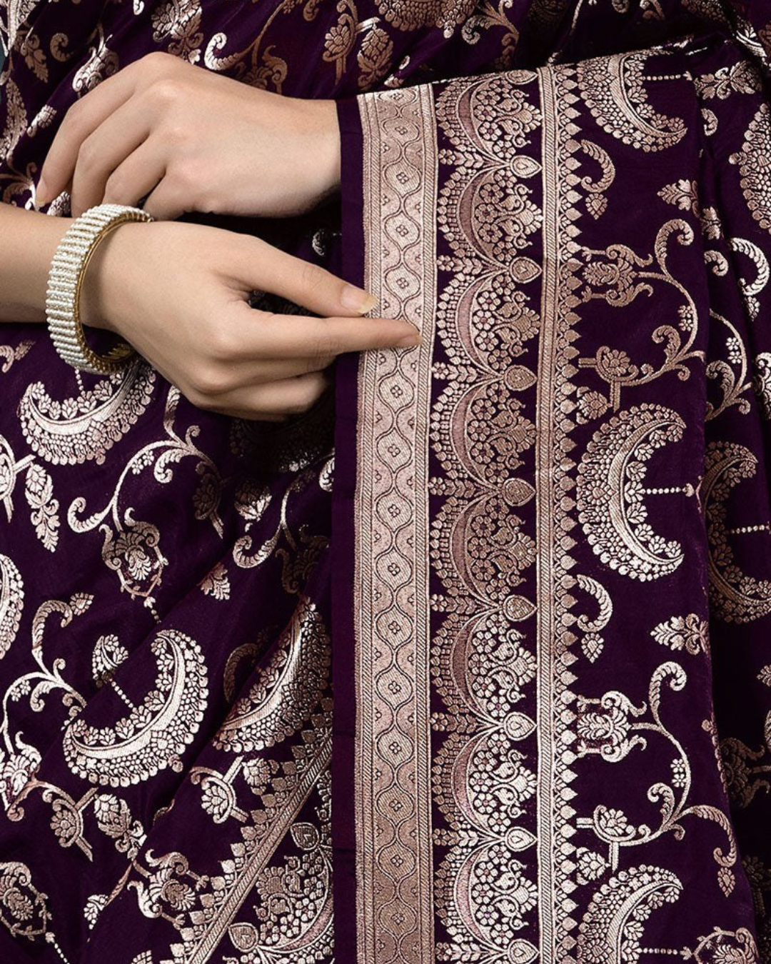 Aarvi - Plum Banarasi Saree with Silver Zari