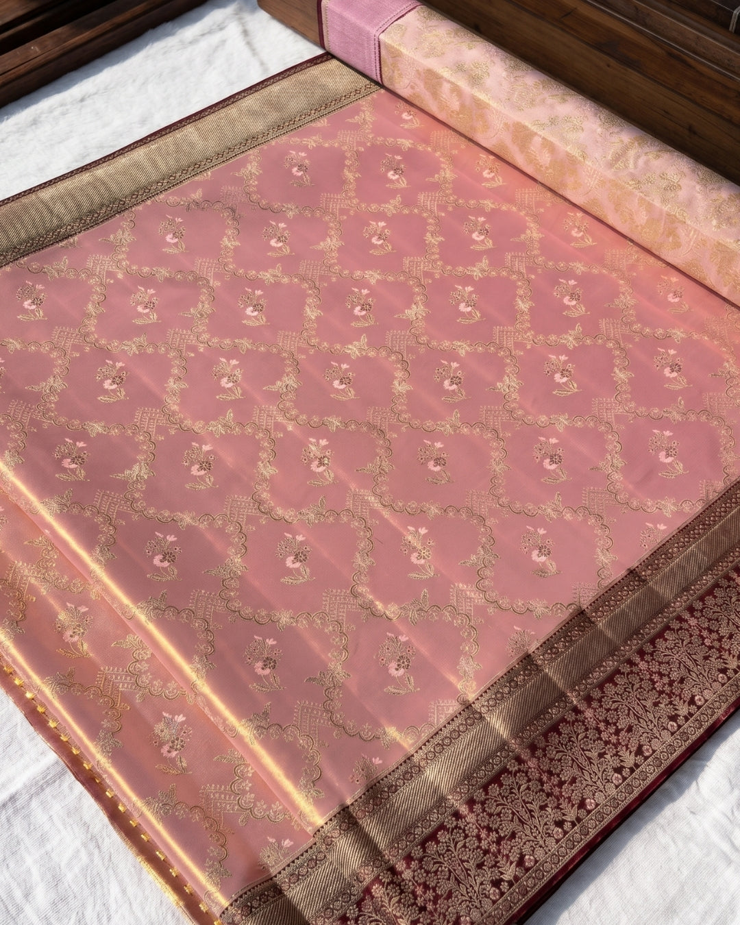 Tarunika - Pink Heritage Zari Drape Saree