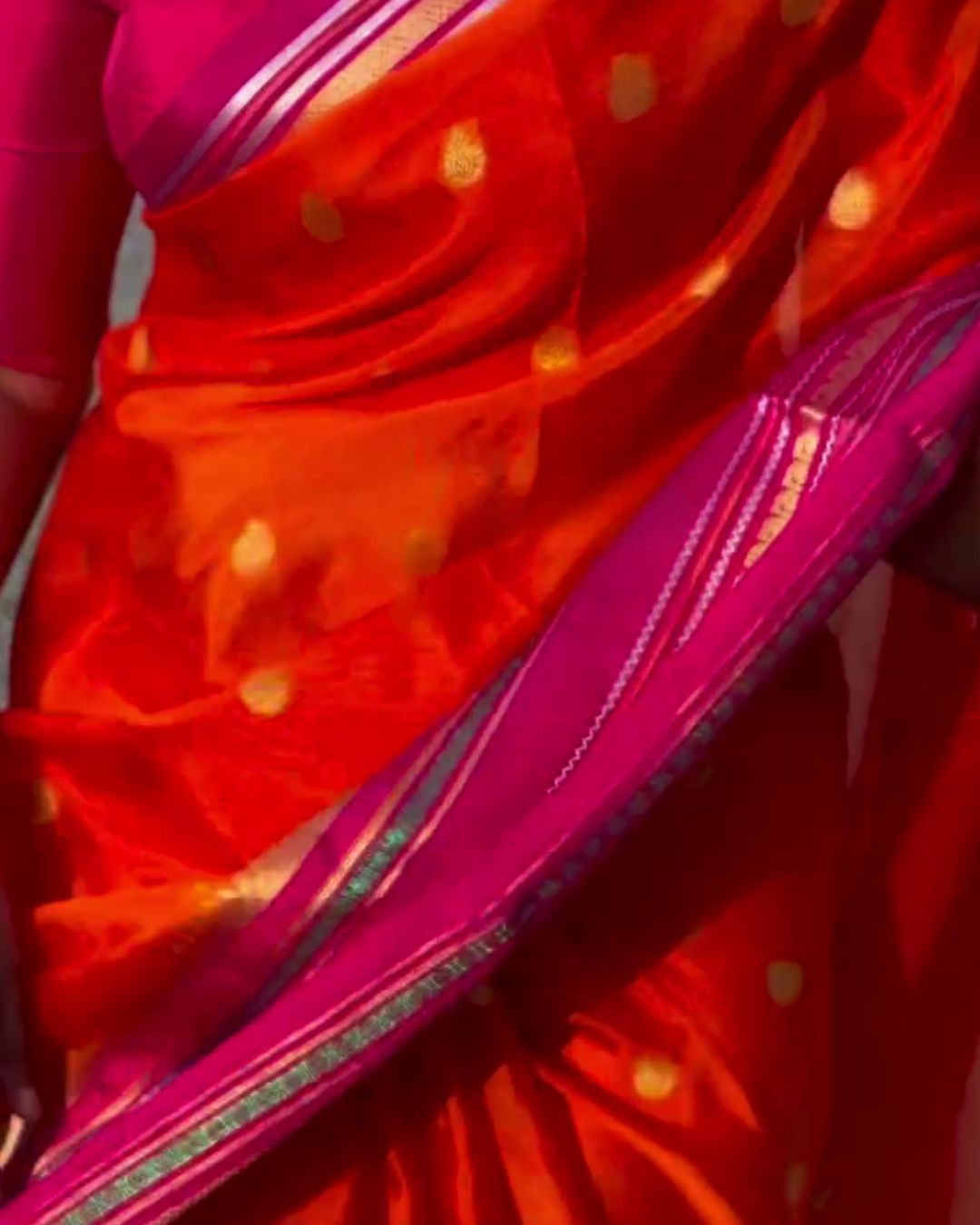 Neelima - Red Orange Soft Silk Saree with Zari Butta Border