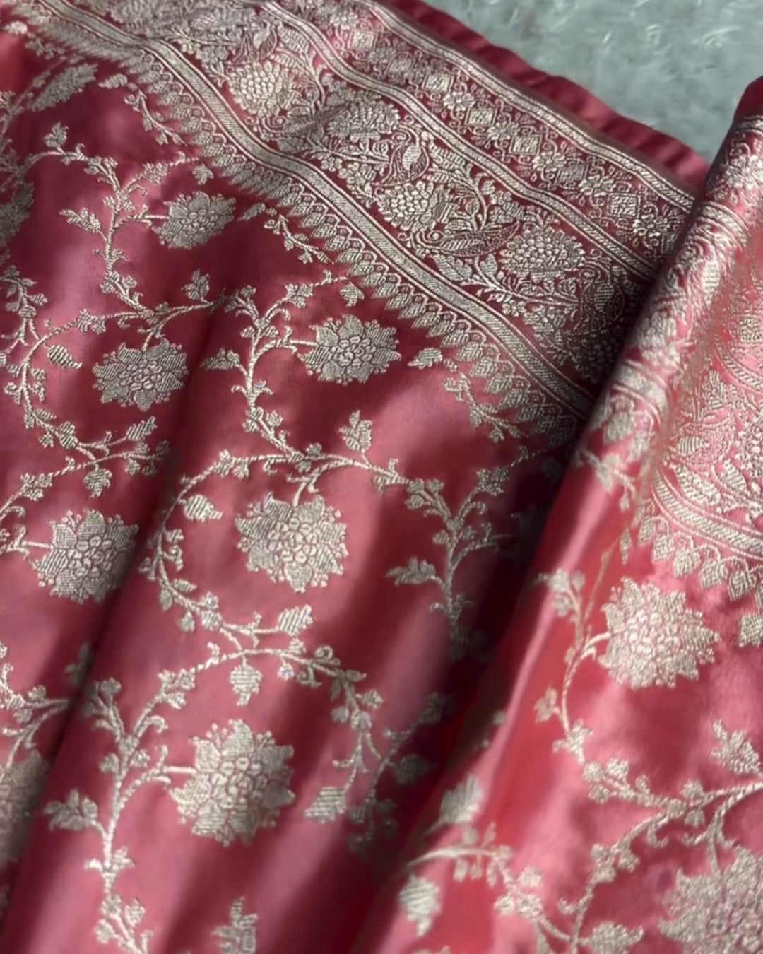 Maya - Rose Pink Peacock Banarasi Silk Saree