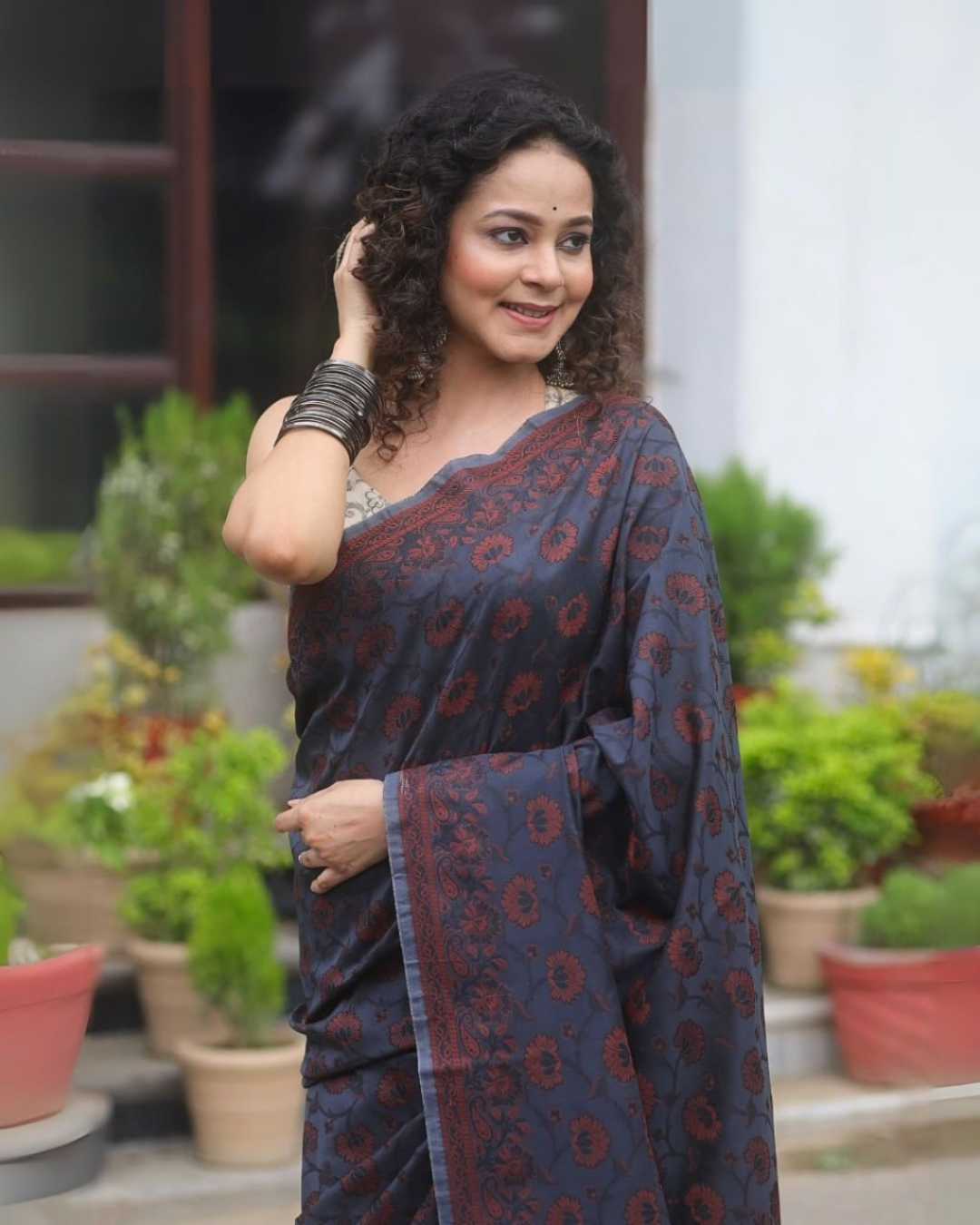 Neharika - Midnight Blue Printed Saree
