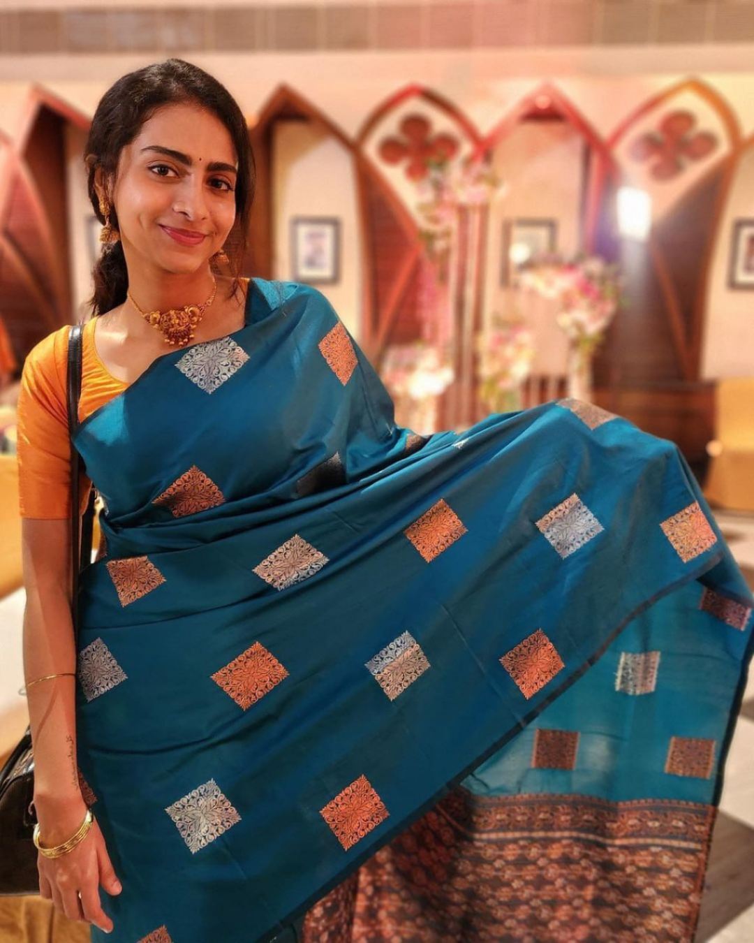 Anvitha - Teal Blue Saree with Zari Checks