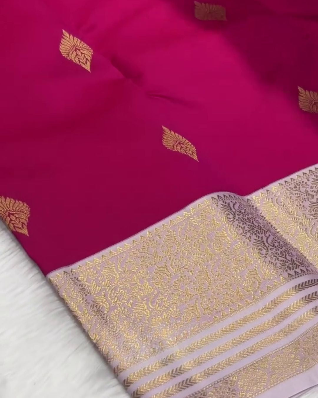 Tavisha - Magenta Kanchipuram Silk Saree with Gold Zari Border