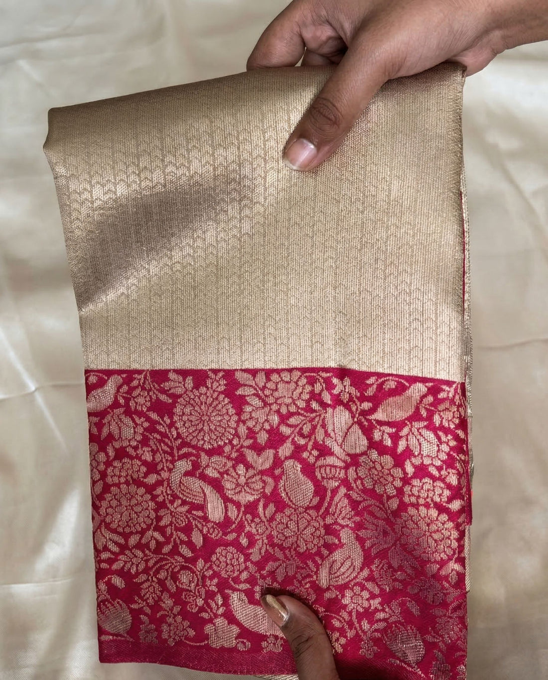 Abhilasha - Cream Kanchi Semi Soft Silk Saree With Magenta Zari Border