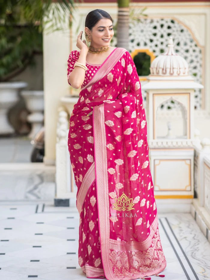 Pink Traditional Banarasi Silk outlets Saree With Blouse