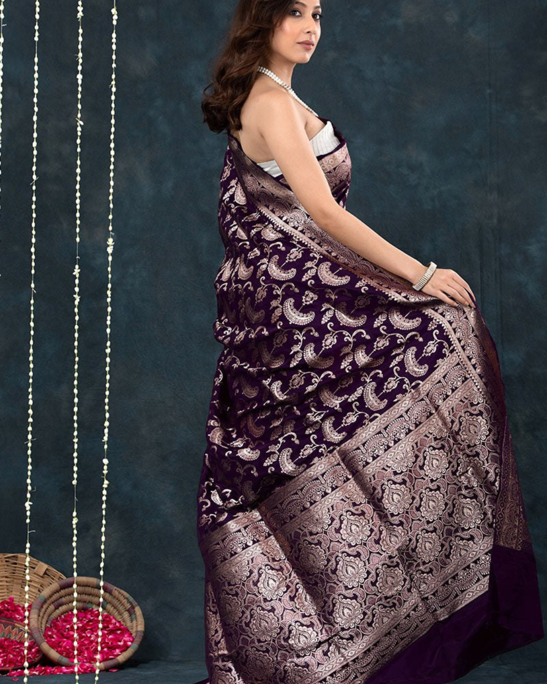 Aarvi - Plum Banarasi Saree with Silver Zari