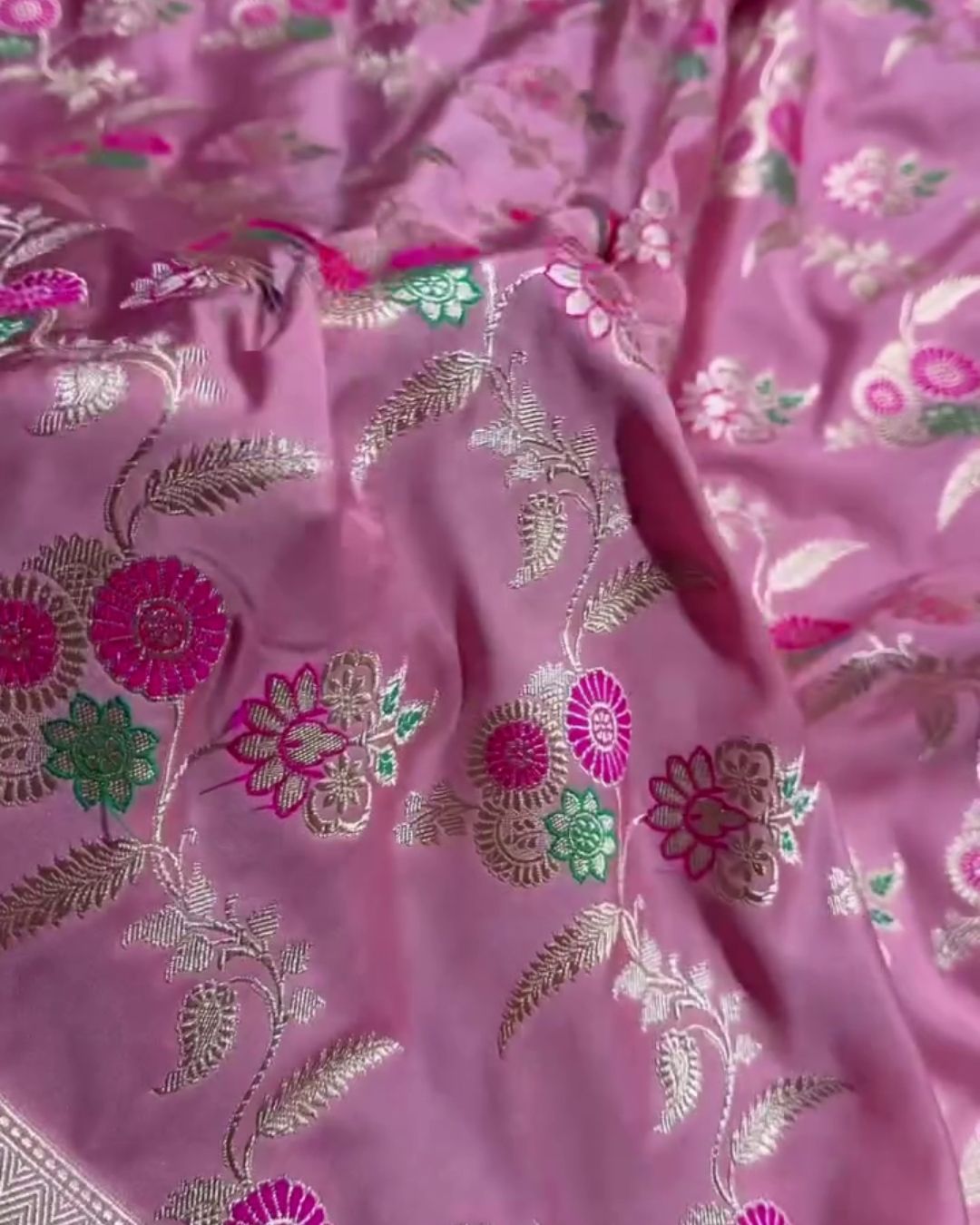 Aishani - Rose Pink Silk Saree with Meenakari Floral Border