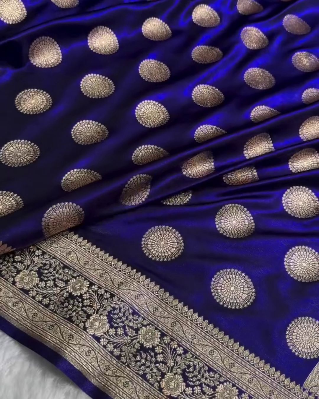 Samika - Blue Banarasi Satin Saree with Zari Butta and Floral Border