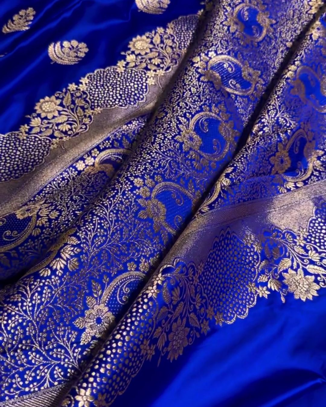 Prerana - Blue Banarasi Satin Saree with Zari Floral Border