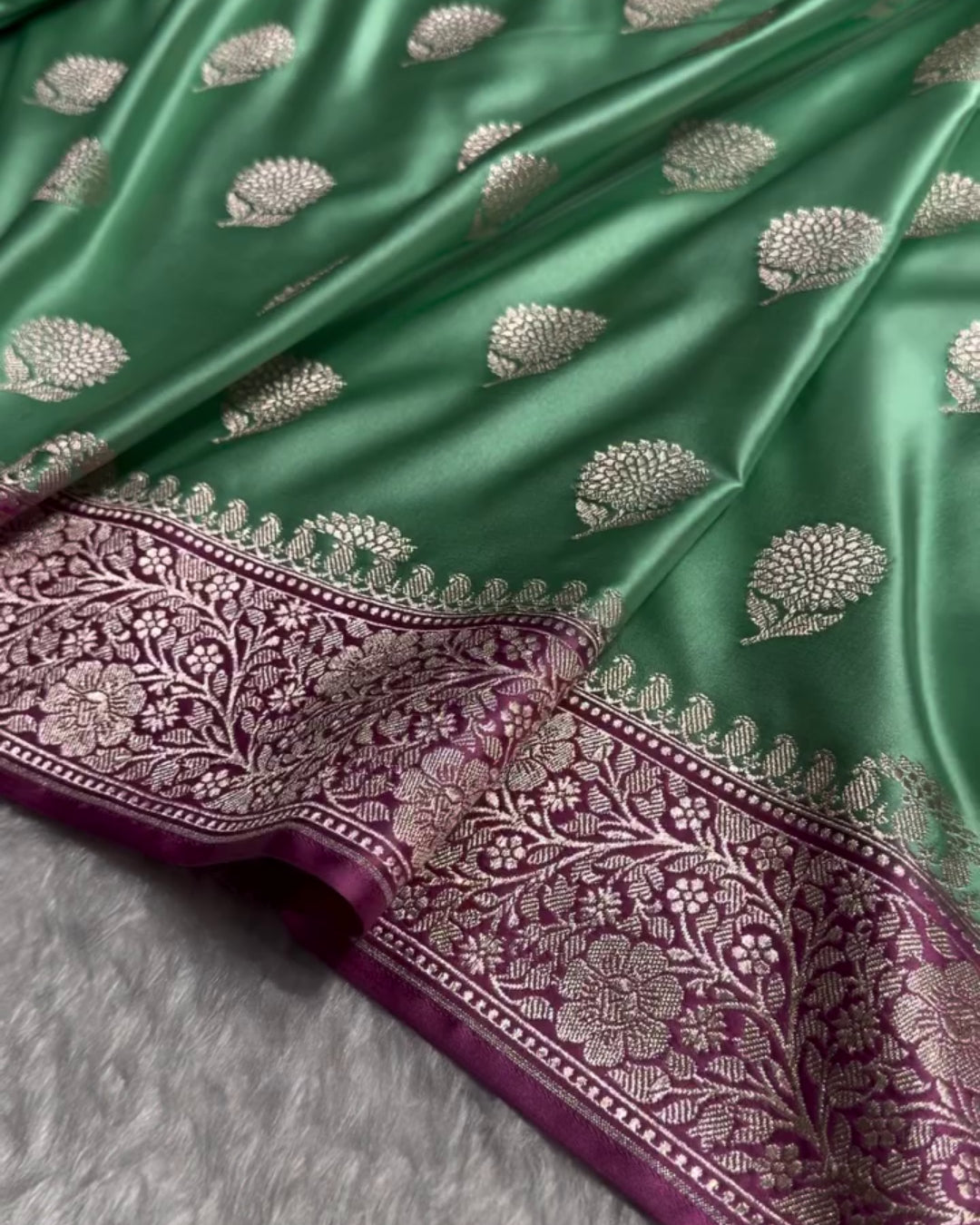 Garima - Bottle Green Paisley Silver Zari Banarasi Saree