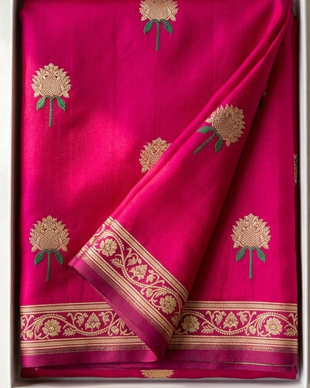 Mrinala - Magenta Floral Gold Zari Wedding Saree