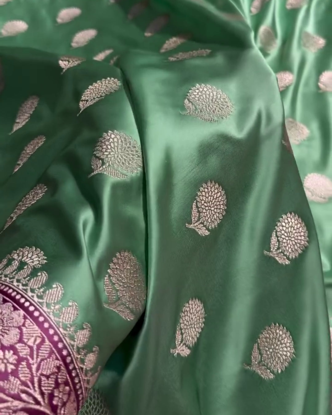 Garima - Bottle Green Paisley Silver Zari Banarasi Saree