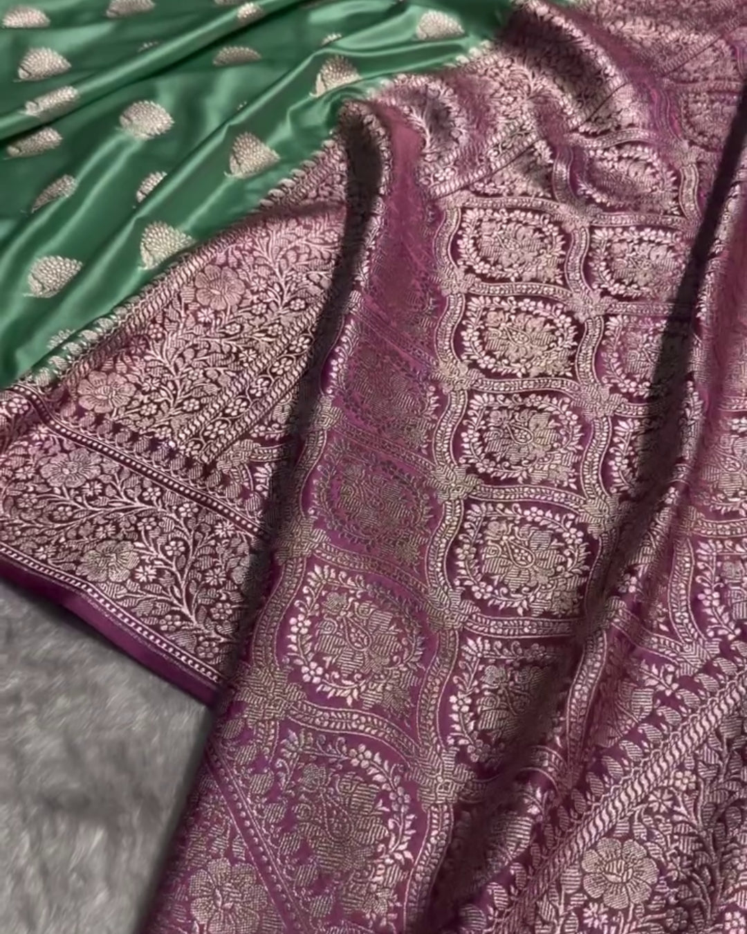 Garima - Bottle Green Paisley Silver Zari Banarasi Saree