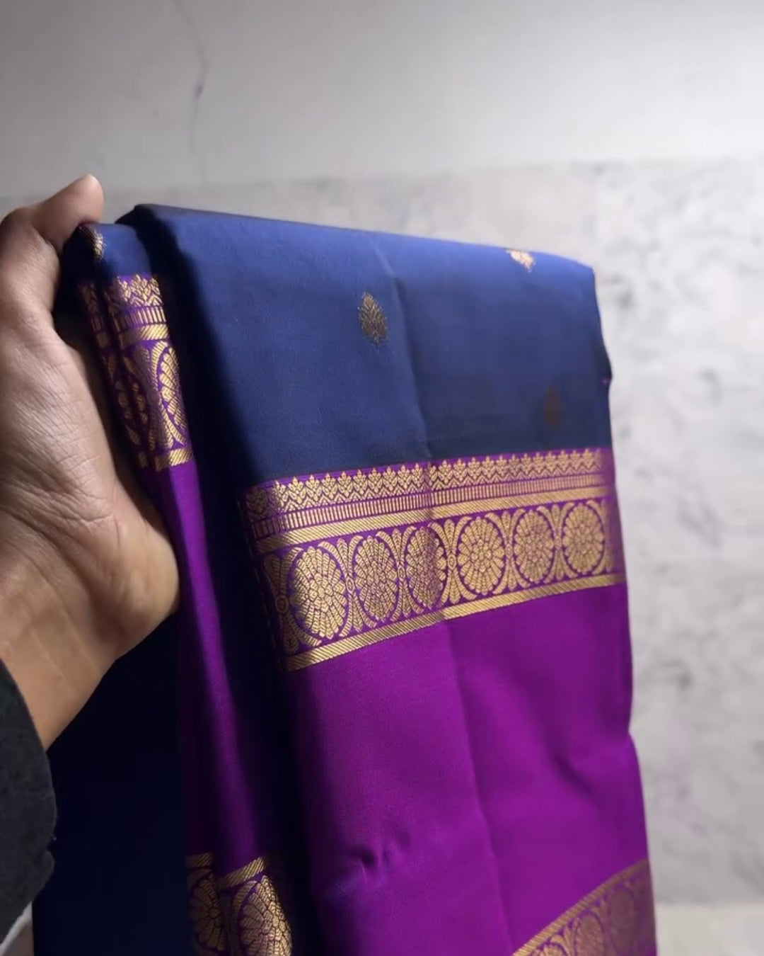 Tanvi - Royal Navy Banarasi Silk Blend Saree