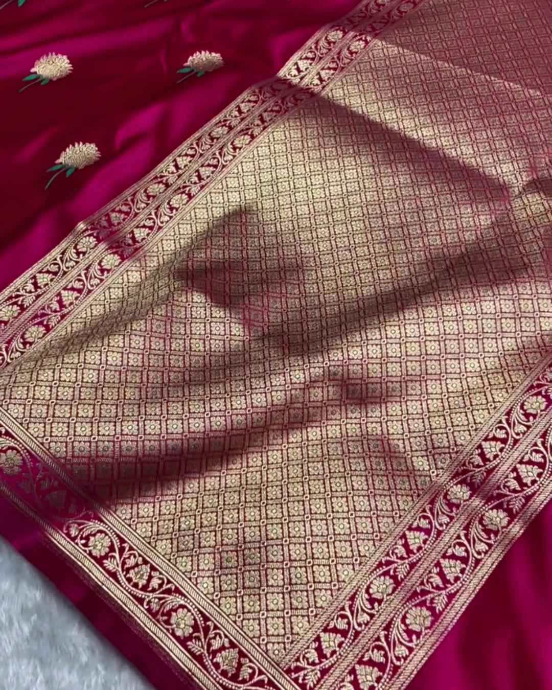 Mrinala - Magenta Floral Gold Zari Wedding Saree