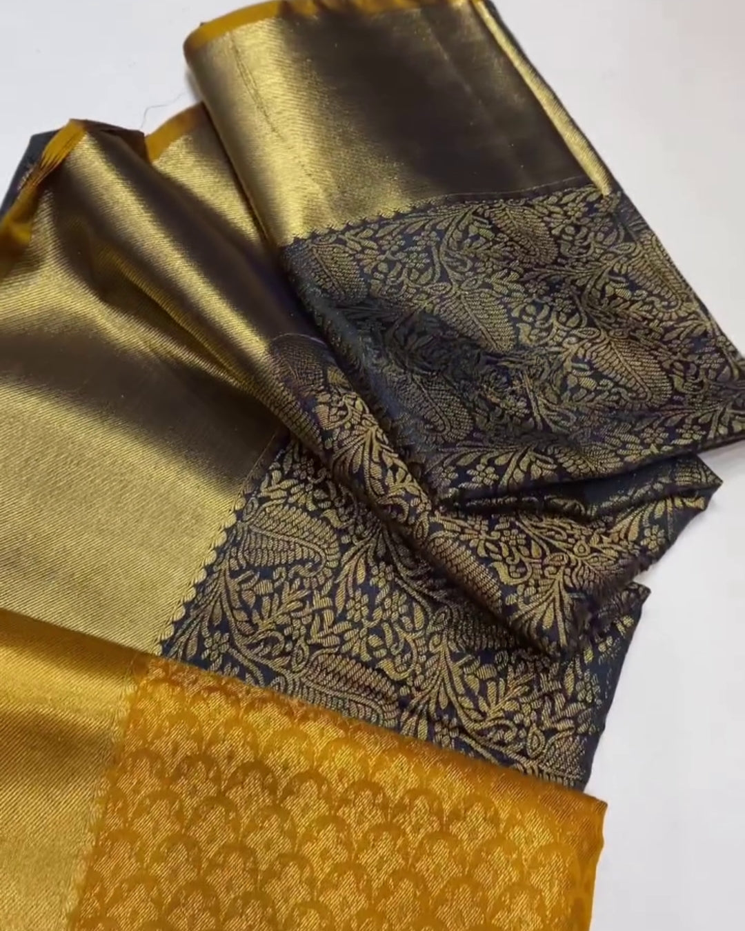 Zinta - Mustard Gold Black Traditional Silk Saree