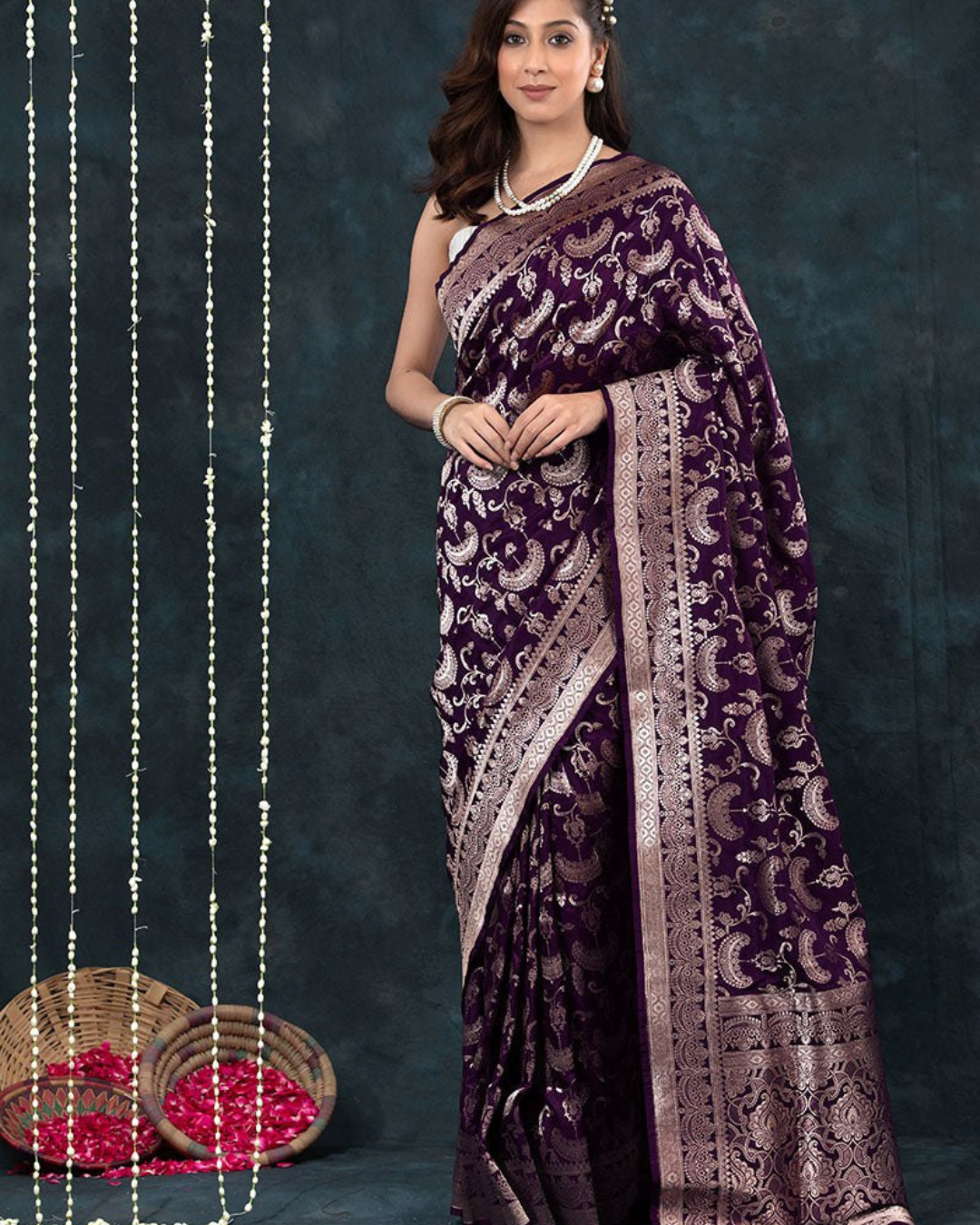 Aarvi - Plum Banarasi Saree with Silver Zari