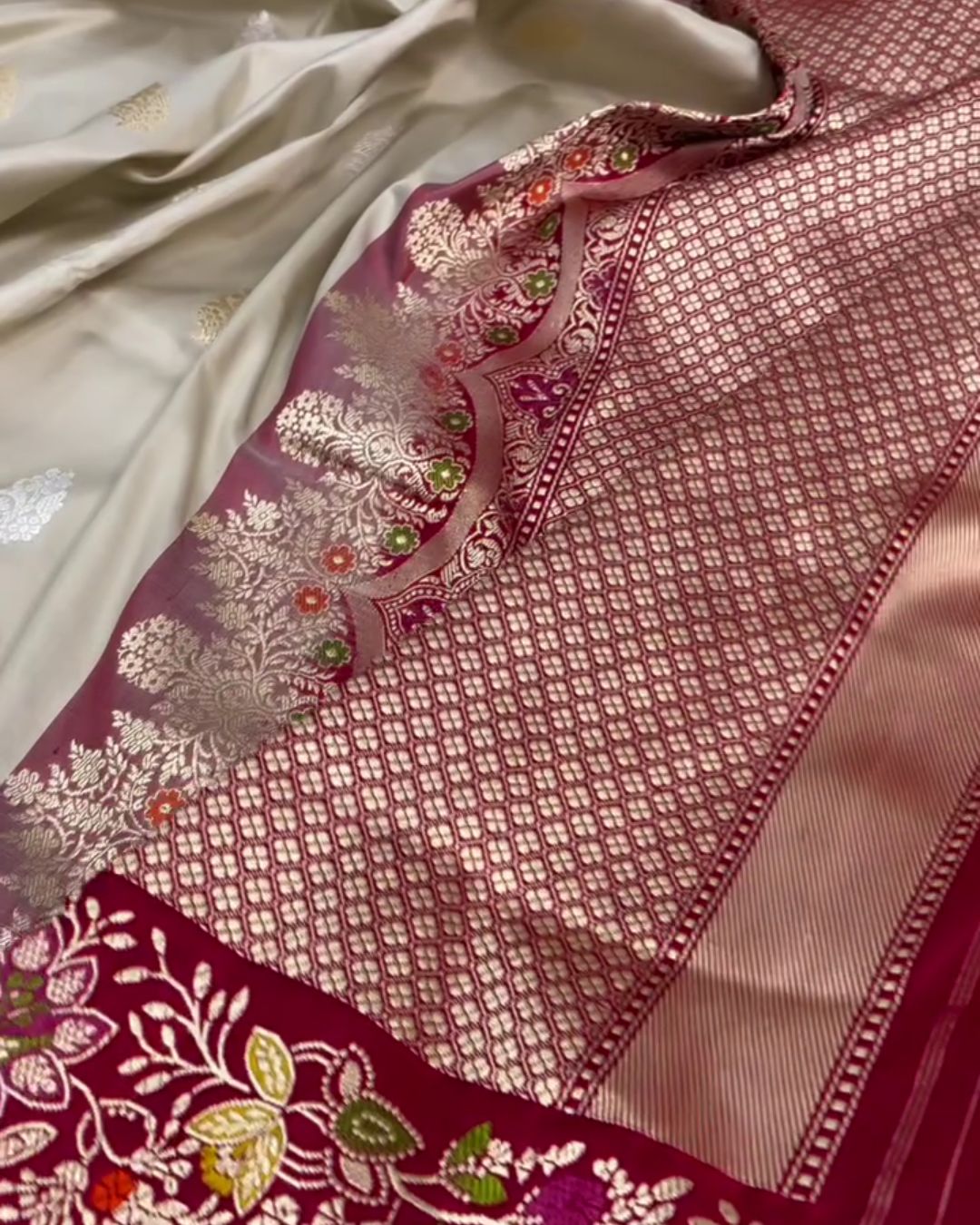 Radha - Ivory Organza Silk Saree with Meenakari Banarasi Border
