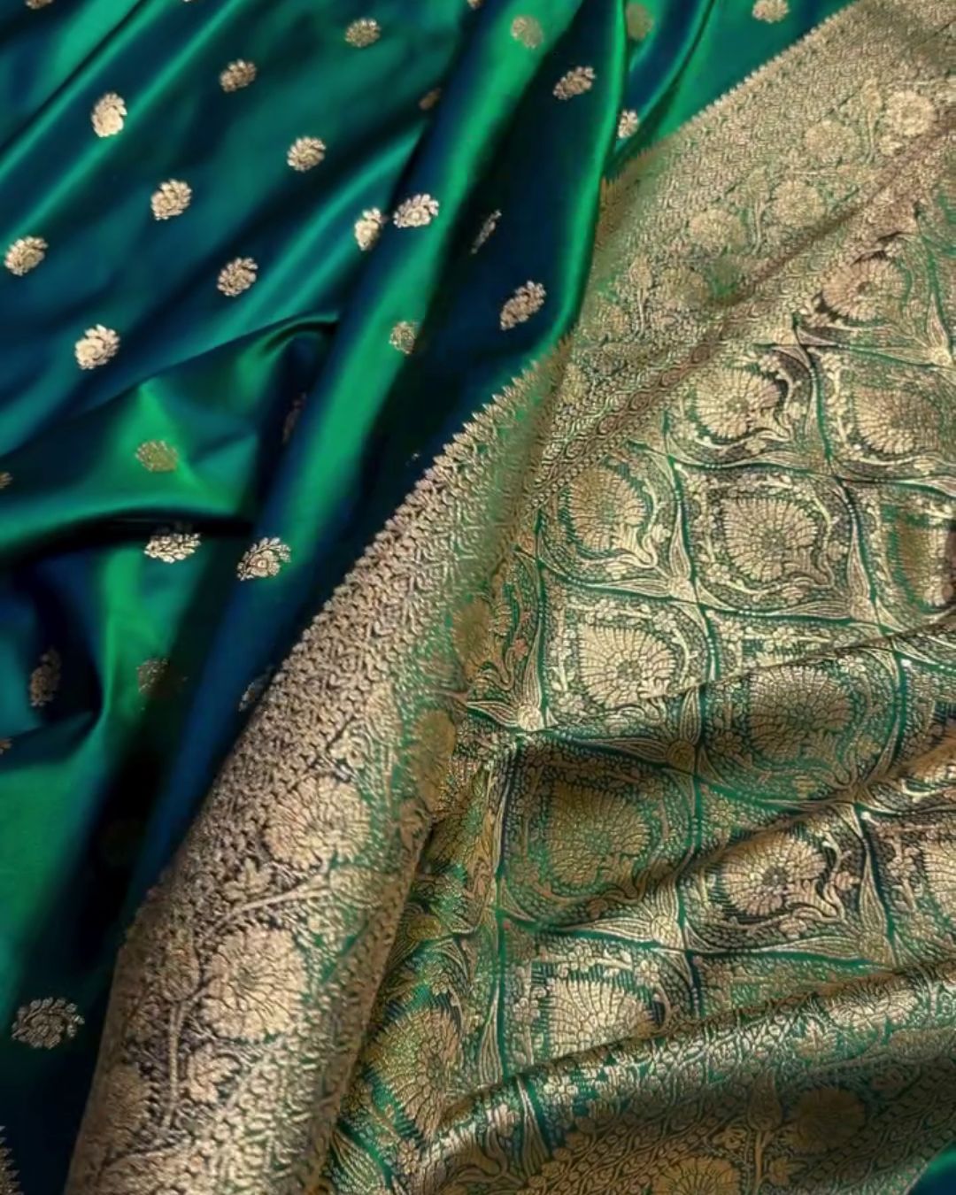 Soumya - Green Banarasi Silk Saree with Floral Zari Border