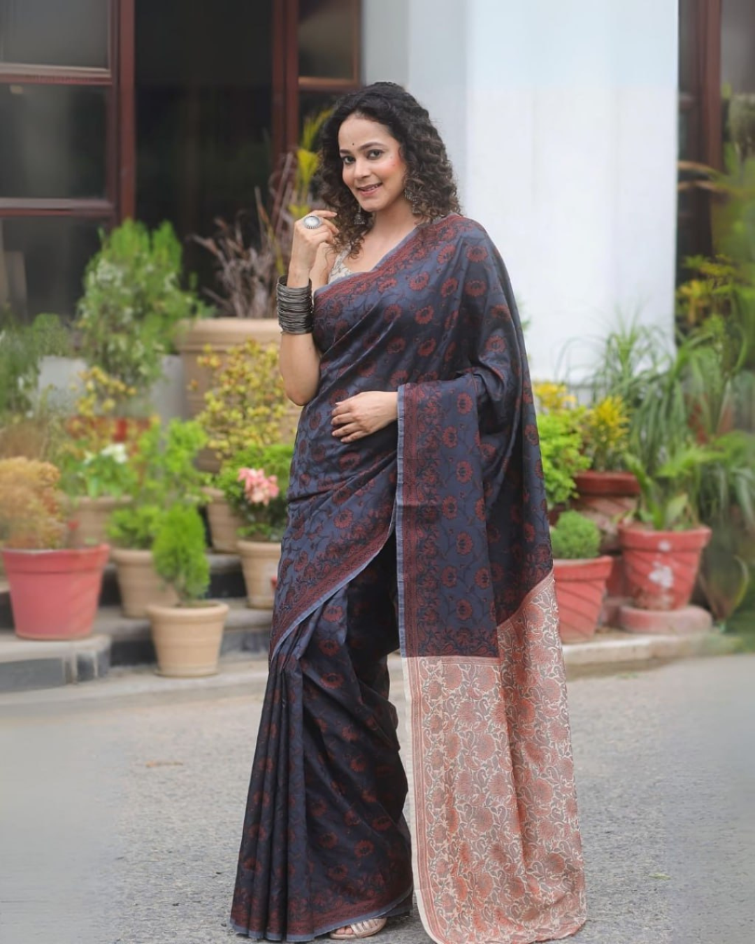 Neharika - Midnight Blue Printed Saree