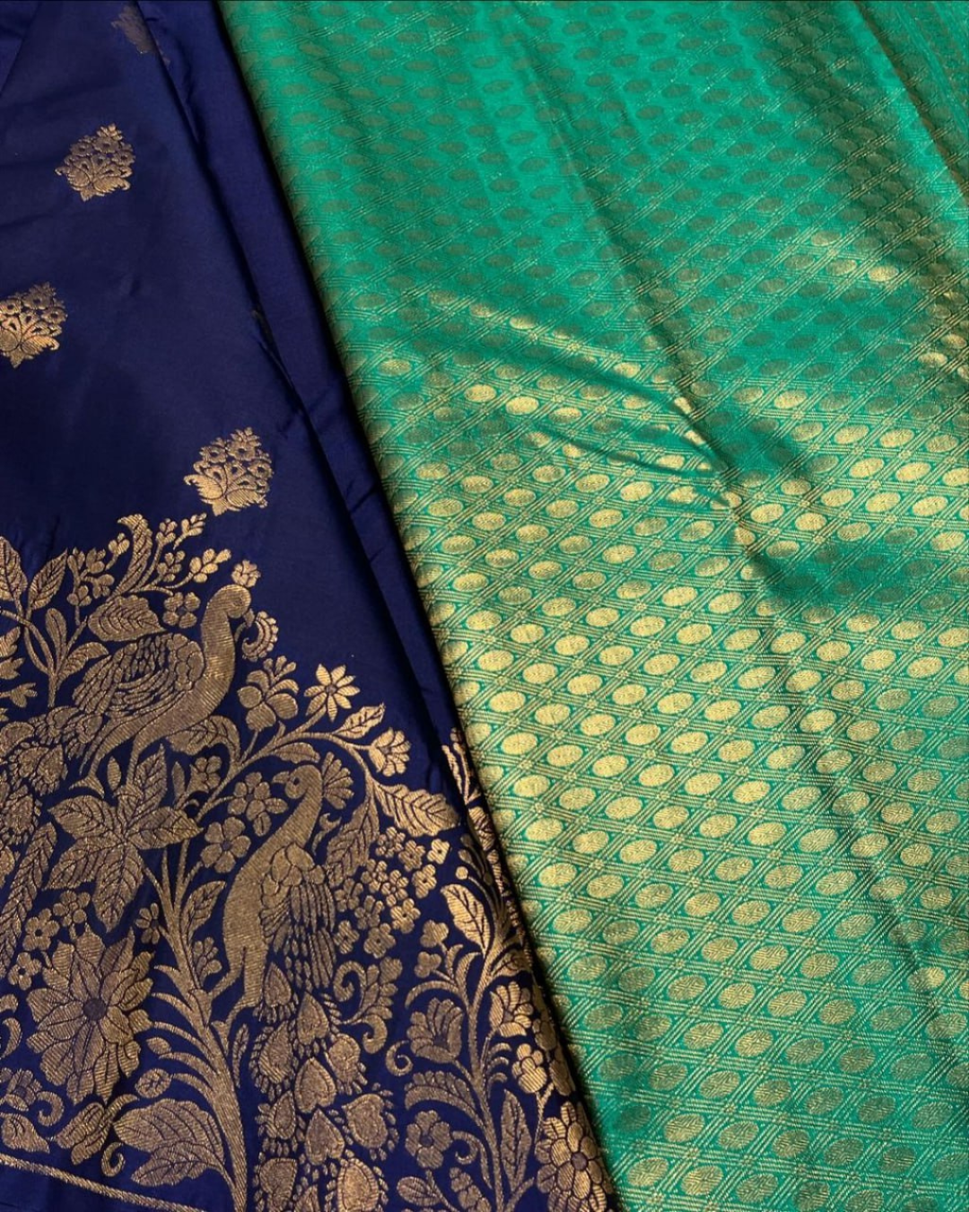 Yugriti - Dual Tone Blue-Green Banarasi Saree with Peacock Zari