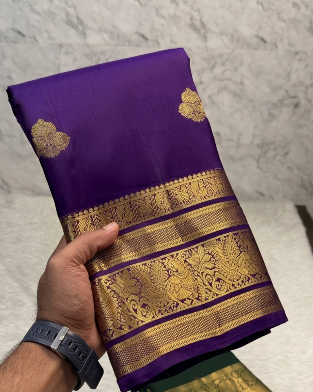 Devanshi - Royal Purple Gold Zari Floral Paisley Saree