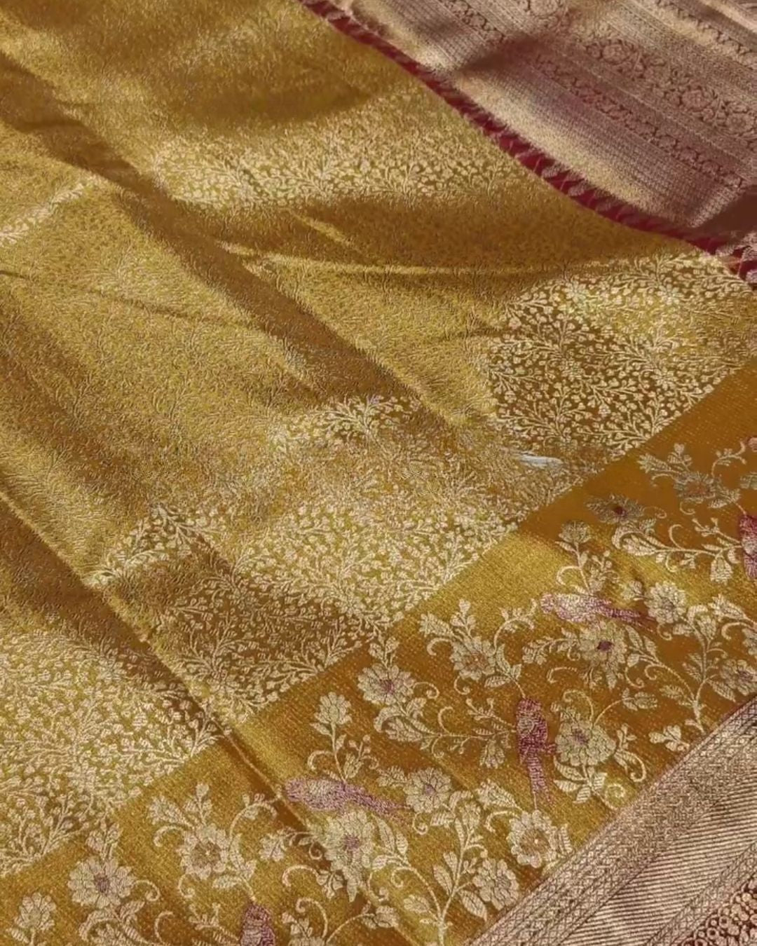 Tapasya - Mustard Gold Banarasi Silk Saree with Zari Floral Jaal
