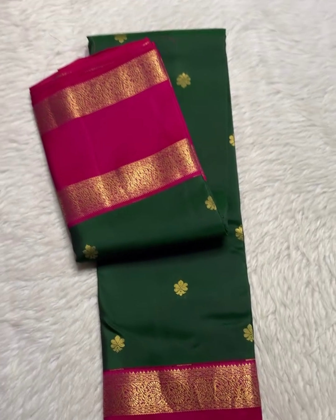 Tisha - Emerald Green Pink Banarasi Silk Saree
